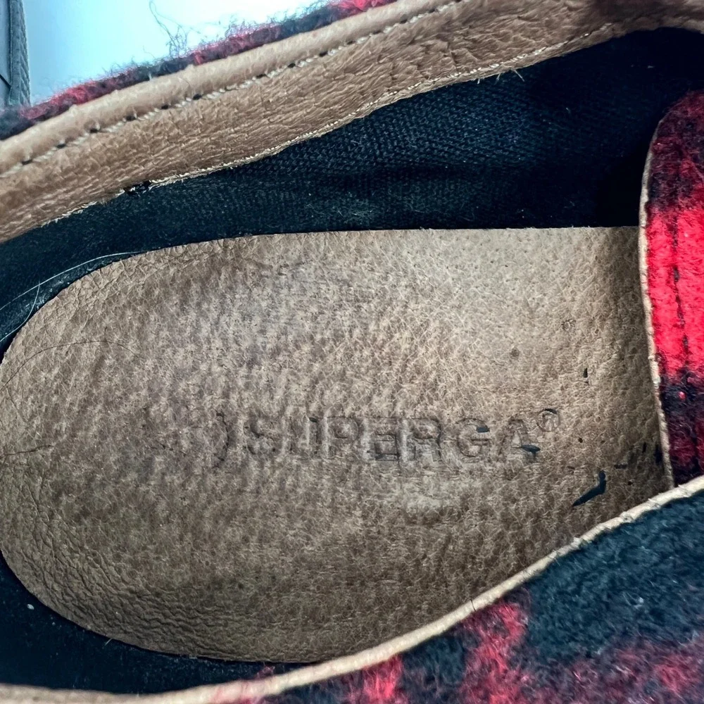 Superga Sneakers Womens 8 Red Buffalo Plaid Boiled Wool Plaid Fuzzy Shoes